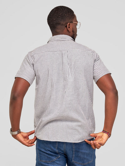 Zetu Men's Cotton Botton Down Stripped  Shirt-Grey