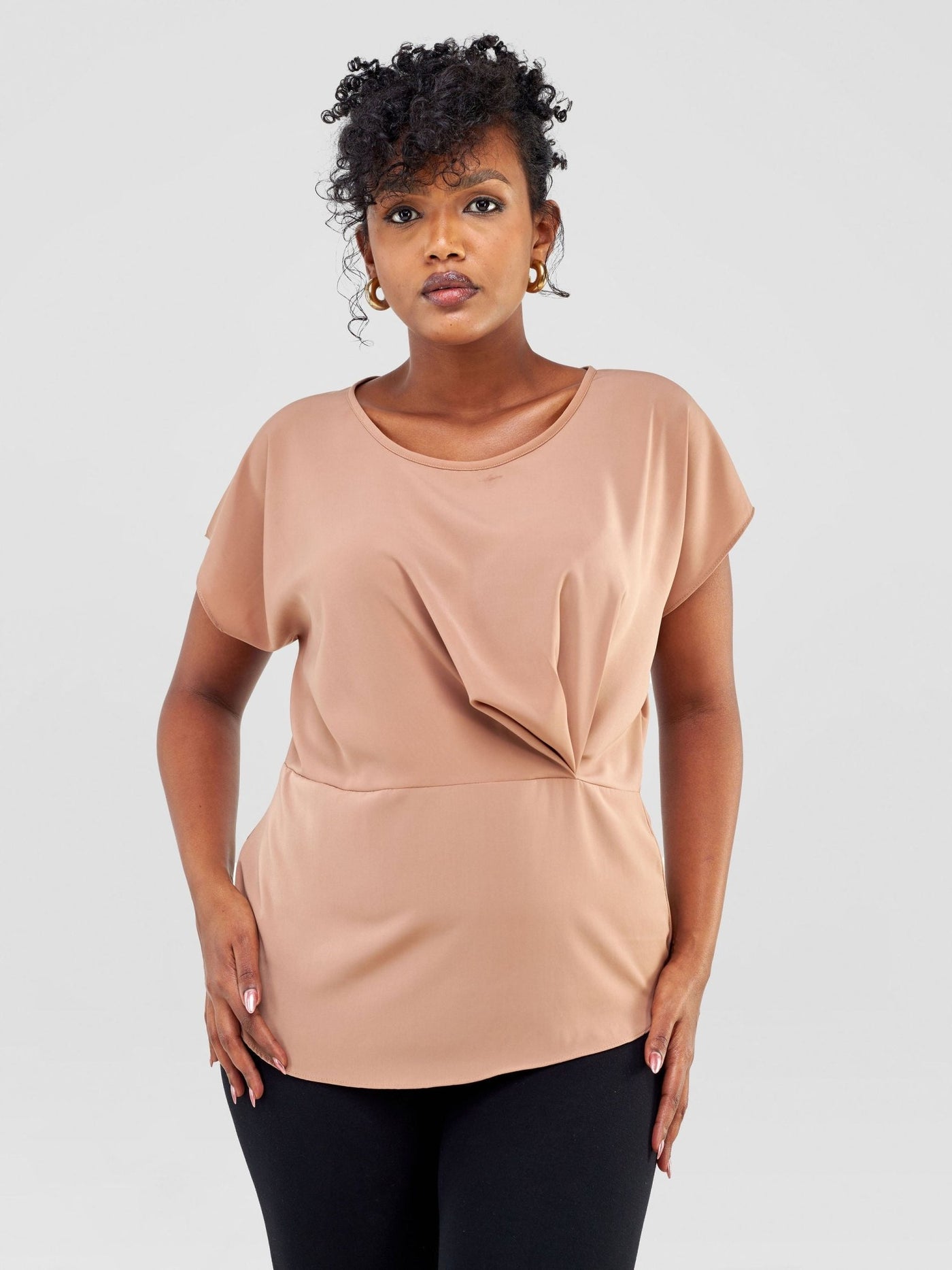 Vivo Zaria Waist Cowl Top - Taupe - Shopzetu