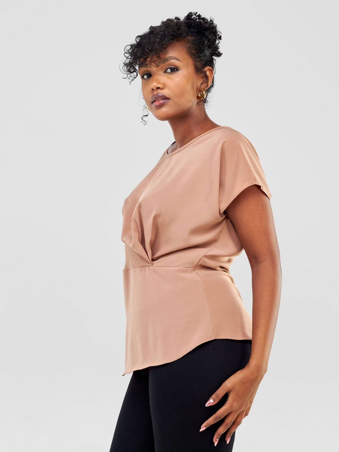 Vivo Zaria Waist Cowl Top - Taupe - Shopzetu