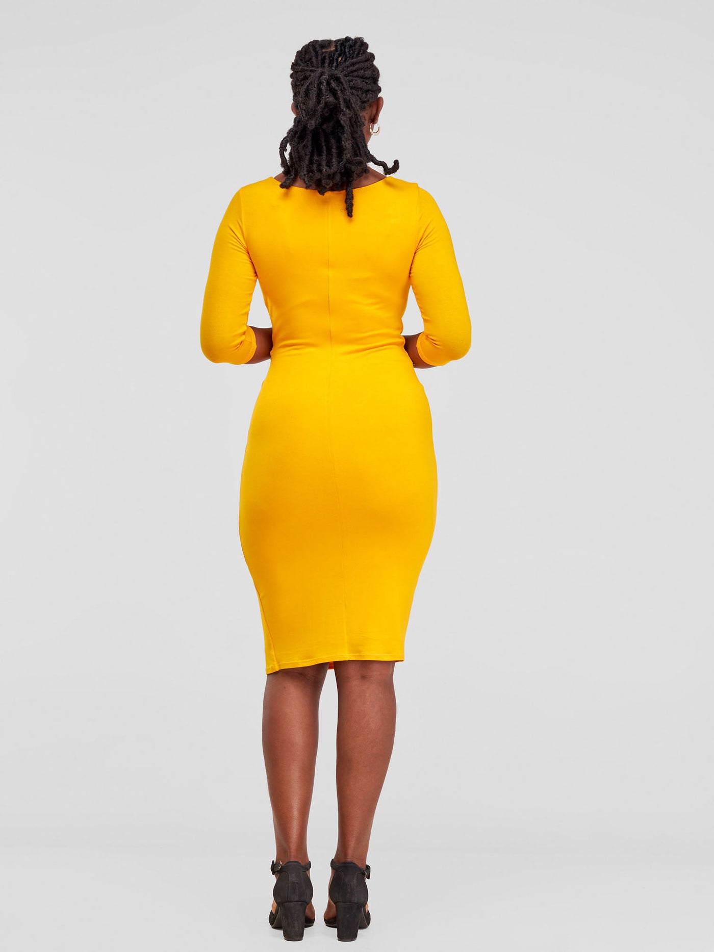 Vivo Basic Side Twist Knee Length Dress - Safron - Shopzetu