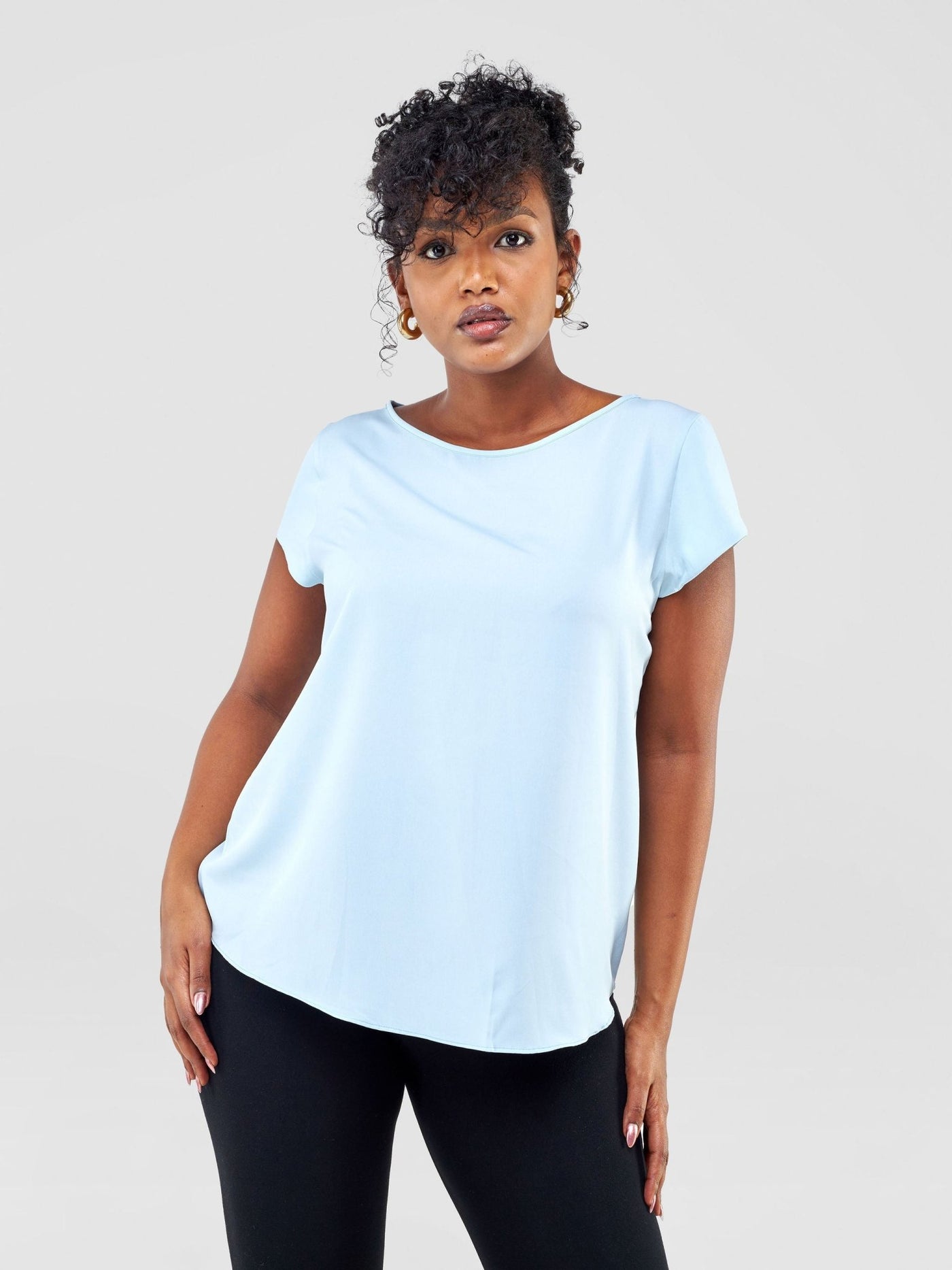 Vivo Basic Chiffon Drop Shoulder Top - Light Blue - Shopzetu