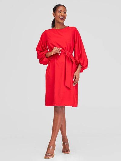 Vivo Zaria Cowl Sleeve Shift Dress - Red