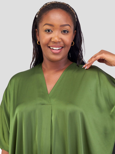 Vivo Sarabi Panelled V - Neck Kaftan - Hunters Green - Shopzetu