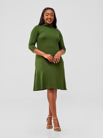 Vivo 3/4 Sleeve J.O Jersey A - line Knee Length Dress - Hunters Green - Shopzetu