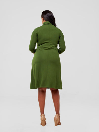 Vivo 3/4 Sleeve J.O Jersey A - line Knee Length Dress - Hunters Green - Shopzetu