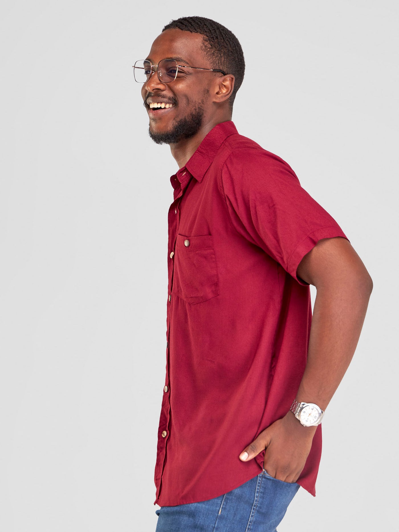 Zetu Men's Linen Button Down Shirt- Burgundy