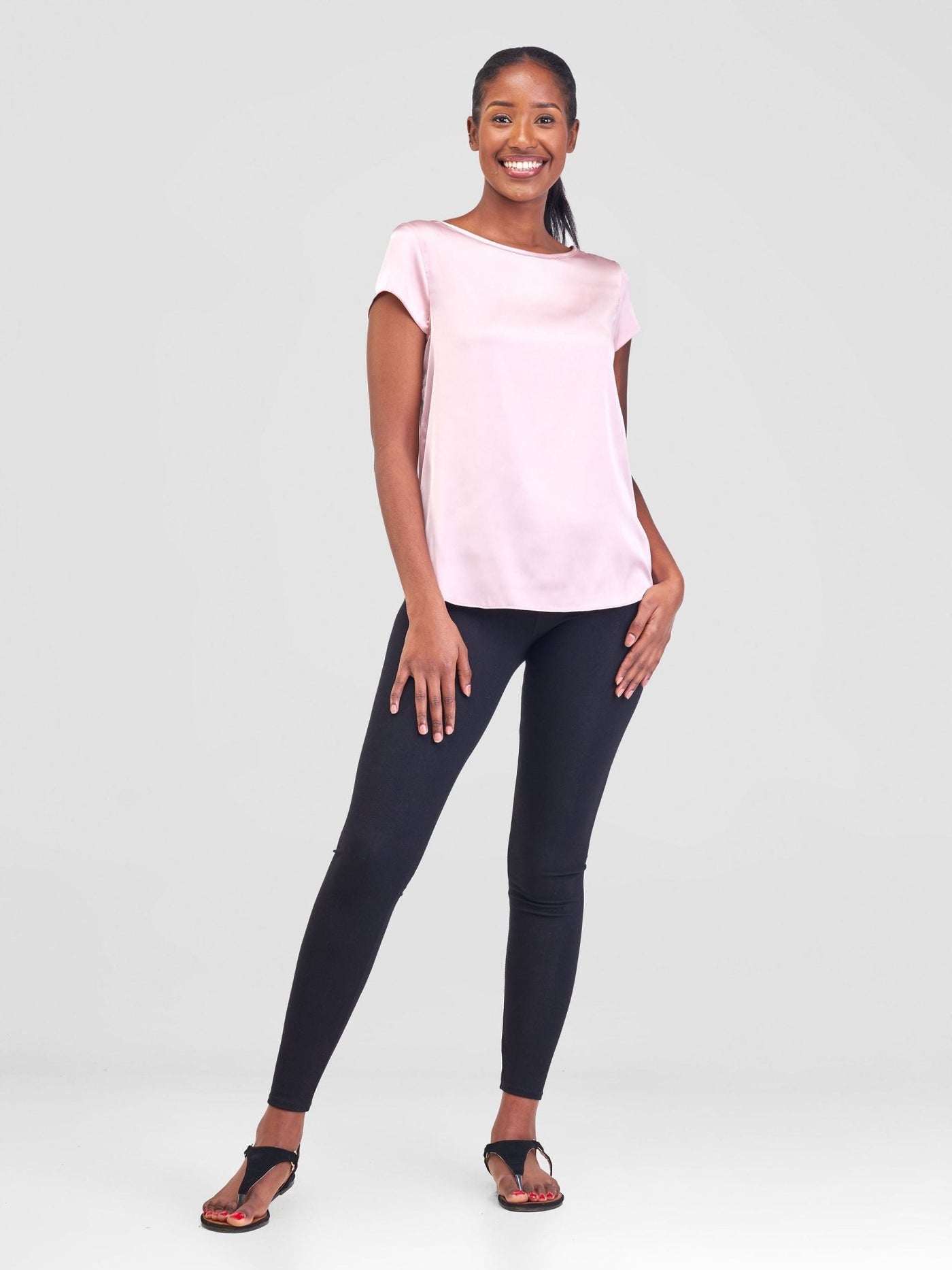 Vivo Basic Satin Cap Sleeve Top - Light Pink - Shopzetu