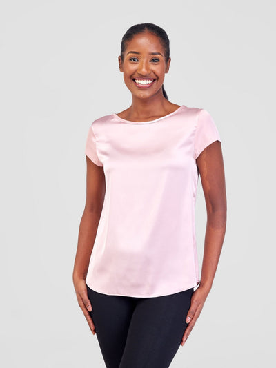 Vivo Basic Satin Cap Sleeve Top - Light Pink - Shopzetu