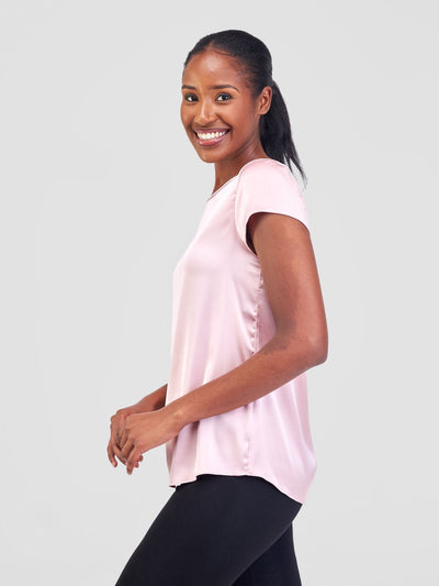 Vivo Basic Satin Cap Sleeve Top - Light Pink - Shopzetu