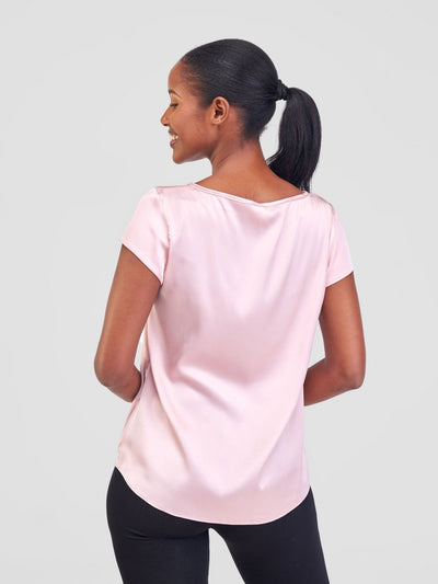 Vivo Basic Satin Cap Sleeve Top - Light Pink - Shopzetu