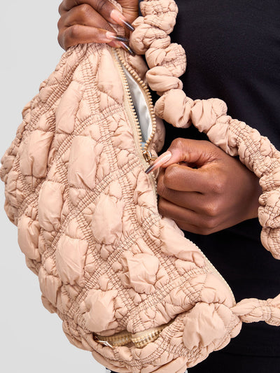 Mona Puffy Adjustable Shoulder Bag - Beige - Shopzetu