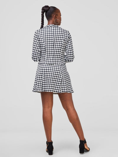 Zoya Sitawi A-line Mini Skirt - Black / White Abstract Print - Shopzetu