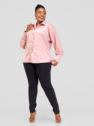 Alara Satin Button Up Blouse - Light Pink - Shopzetu