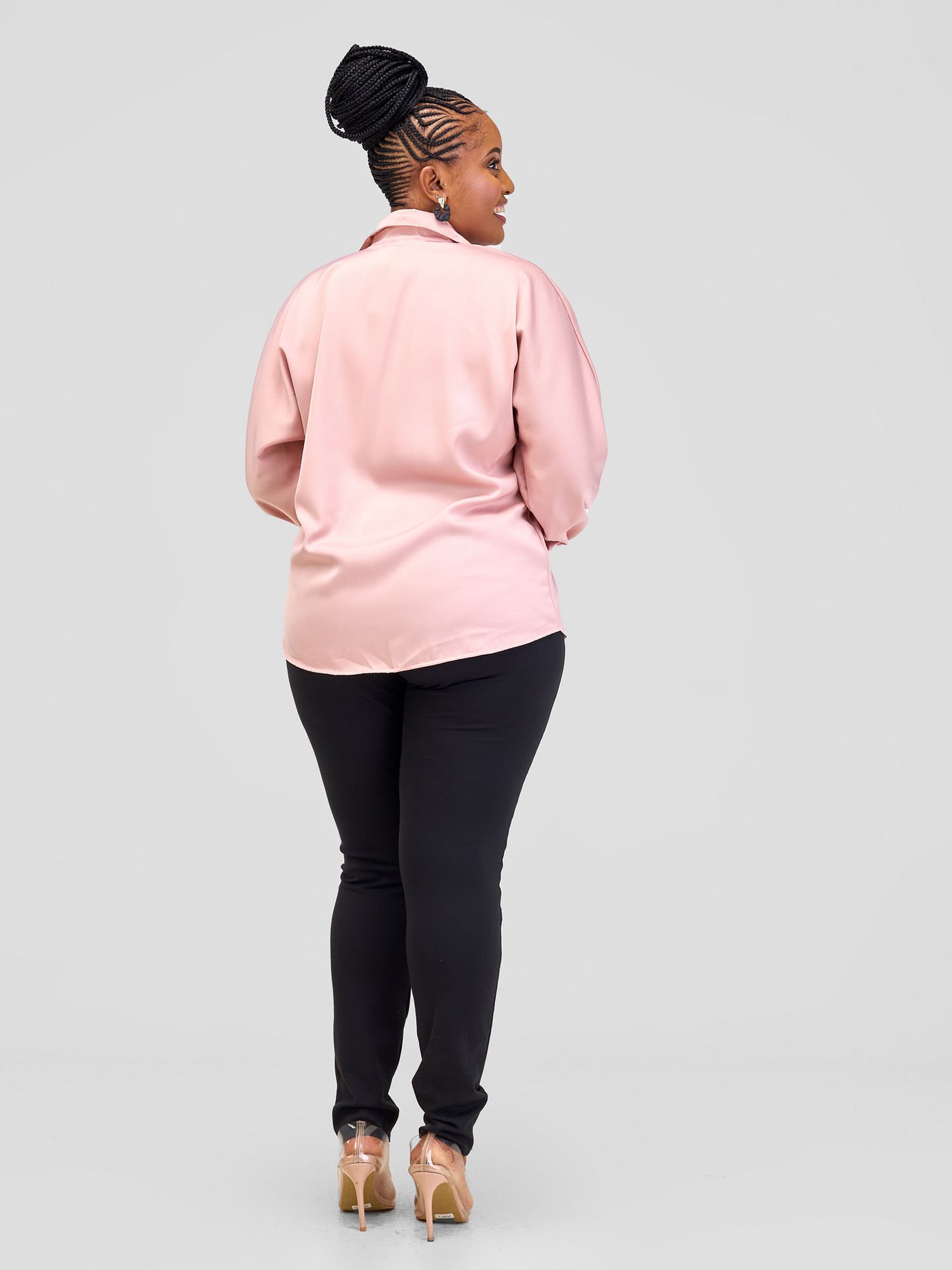 Alara Satin Button Up Blouse - Light Pink - Shopzetu
