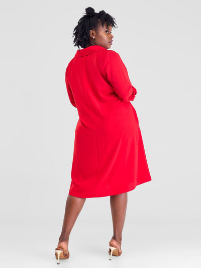 Vivo Yumi Long Sleeve Tent Shirt Dress - Red - Shopzetu