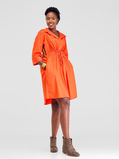 Safari Lira Drawstring Knee Length Dress - Orange - Shopzetu