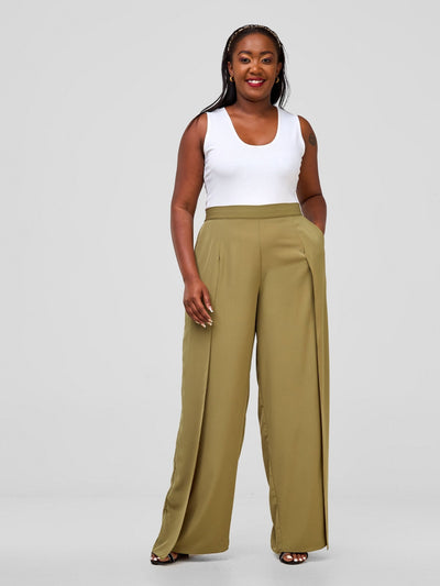 Vivo Mira Front Drape Pants - Hunters Green - Shopzetu