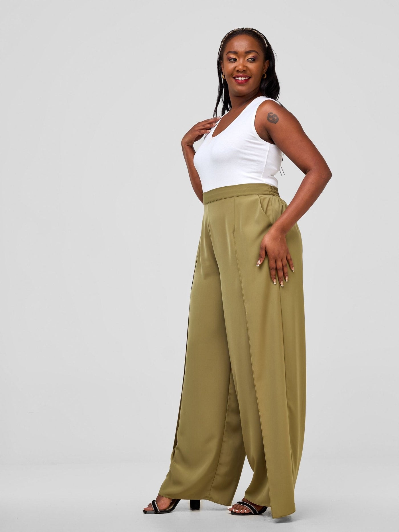 Vivo Mira Front Drape Pants - Hunters Green - Shopzetu