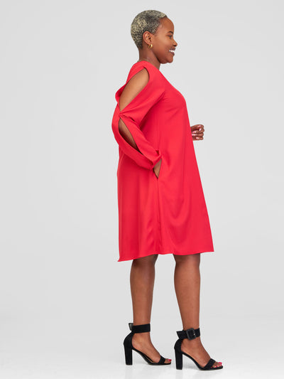 Vivo Lamu Slit Sleeve Knee Length Dress - Red