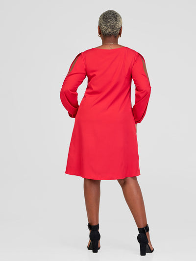 Vivo Lamu Slit Sleeve Knee Length Dress - Red