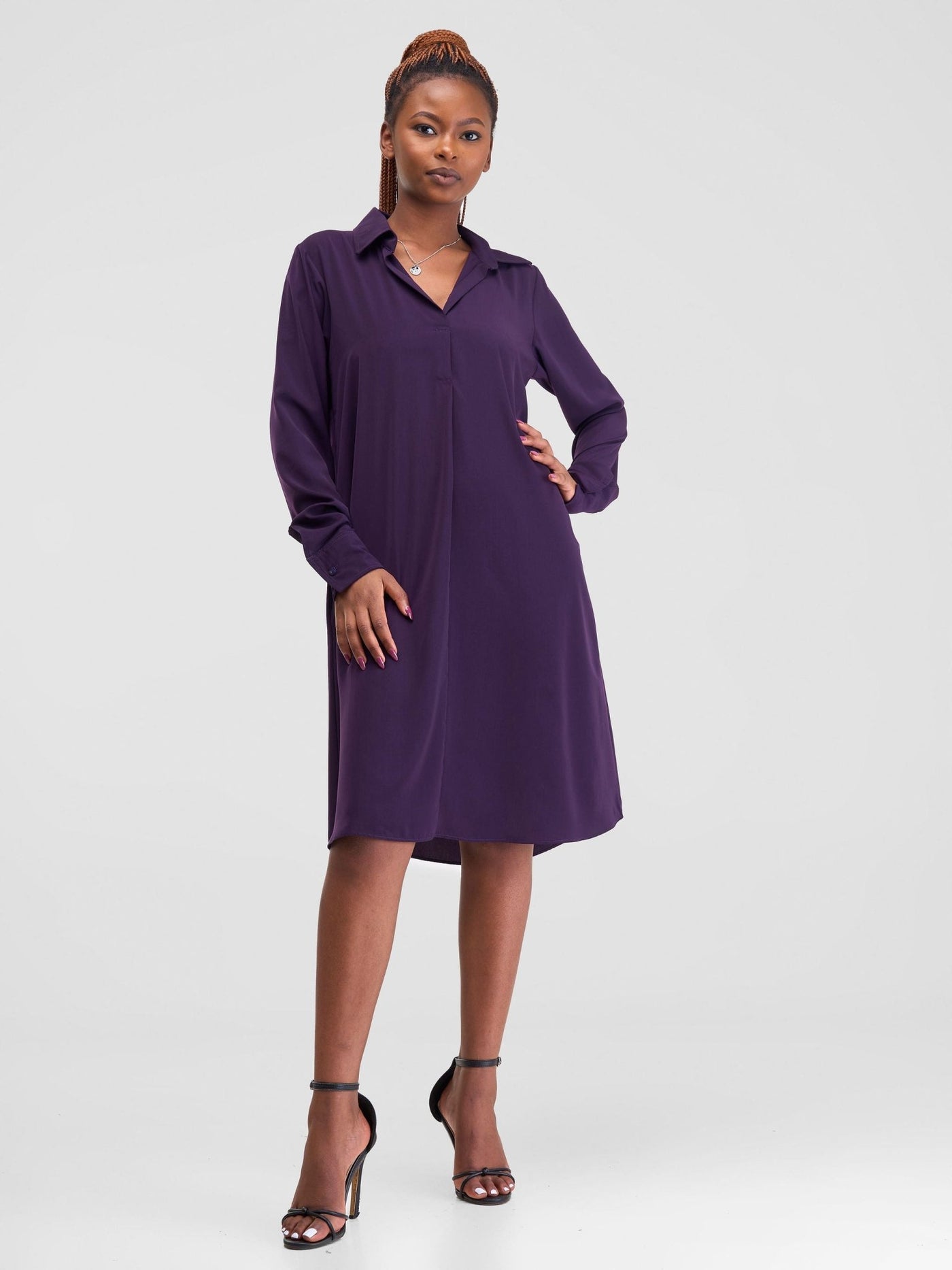 Vivo Yumi Long Sleeve Tent Shirt Dress - Purple - Shopzetu