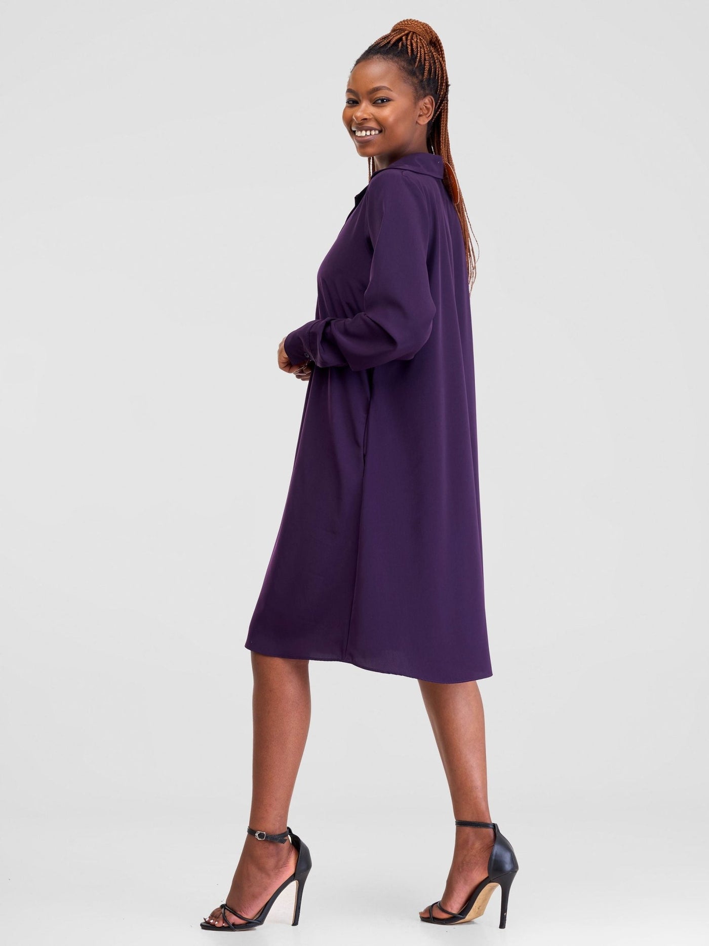 Vivo Yumi Long Sleeve Tent Shirt Dress - Purple - Shopzetu