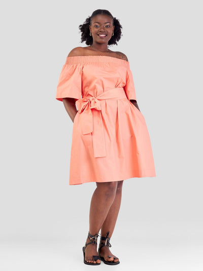 Safari Zene Off Shoulder Dress - Peach - Shopzetu