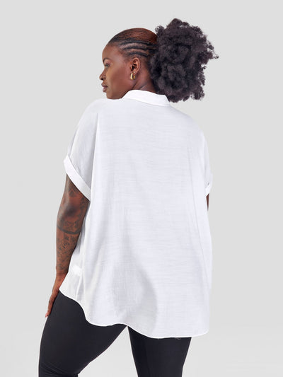 Safari Zene Drop Shoulder Top - White - Shopzetu