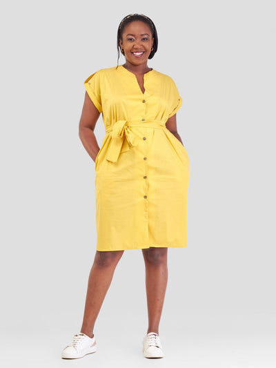 Safari Zene Drop Shoulder Above Knee Dress - Mustard - Shopzetu
