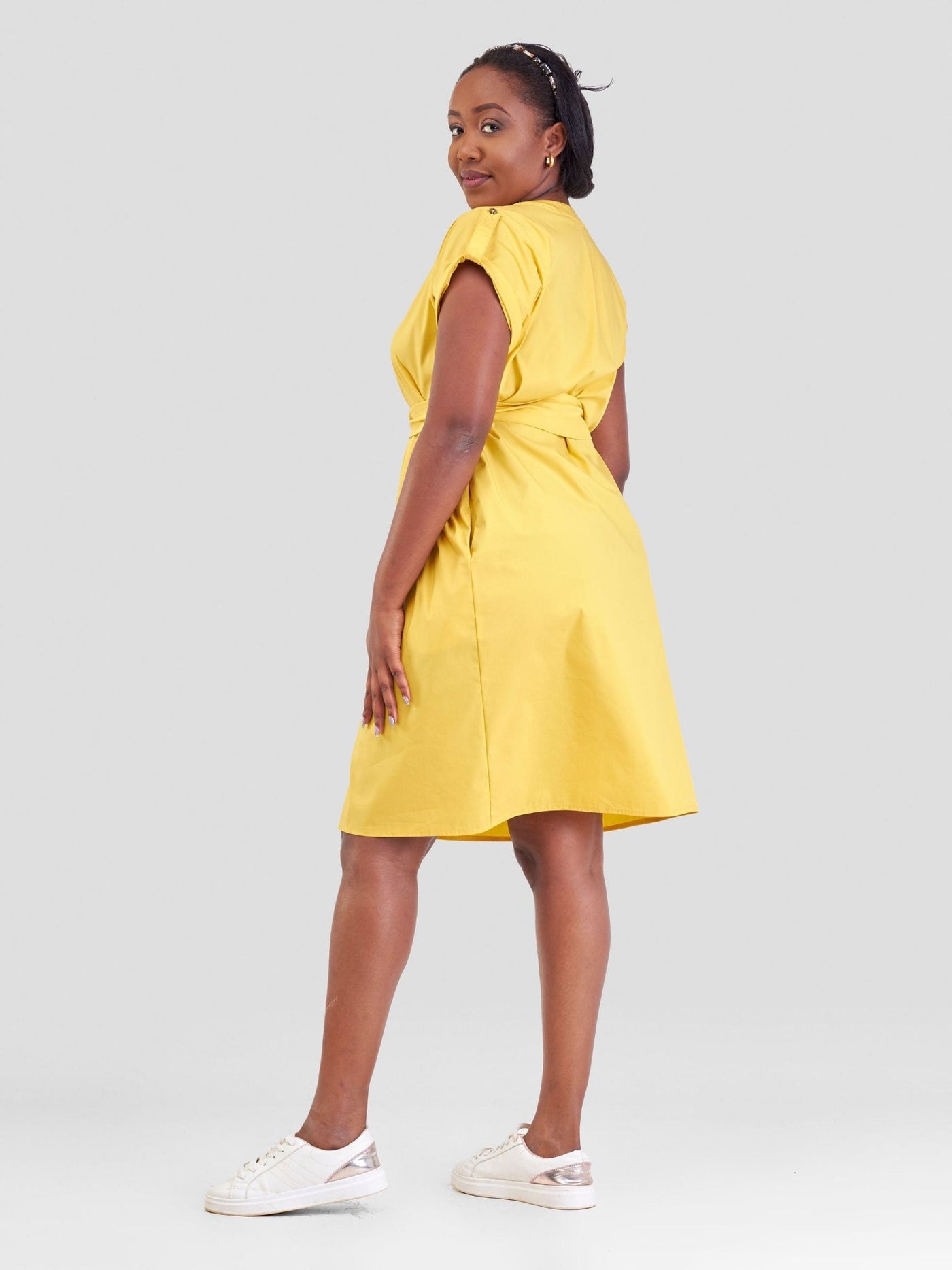 Safari Zene Drop Shoulder Above Knee Dress - Mustard - Shopzetu