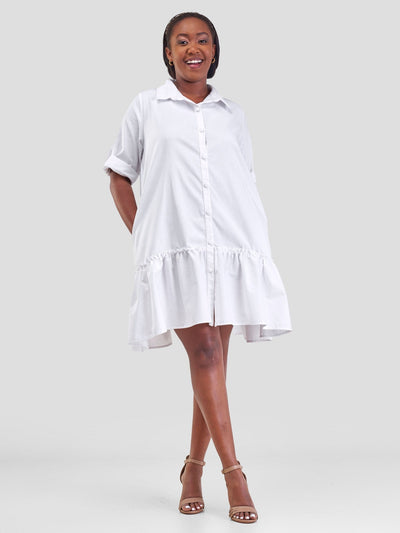 Safari Zene Tiered Above Knee Dress - White - Shopzetu