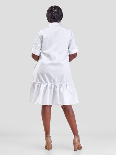 Safari Zene Tiered Above Knee Dress - White - Shopzetu