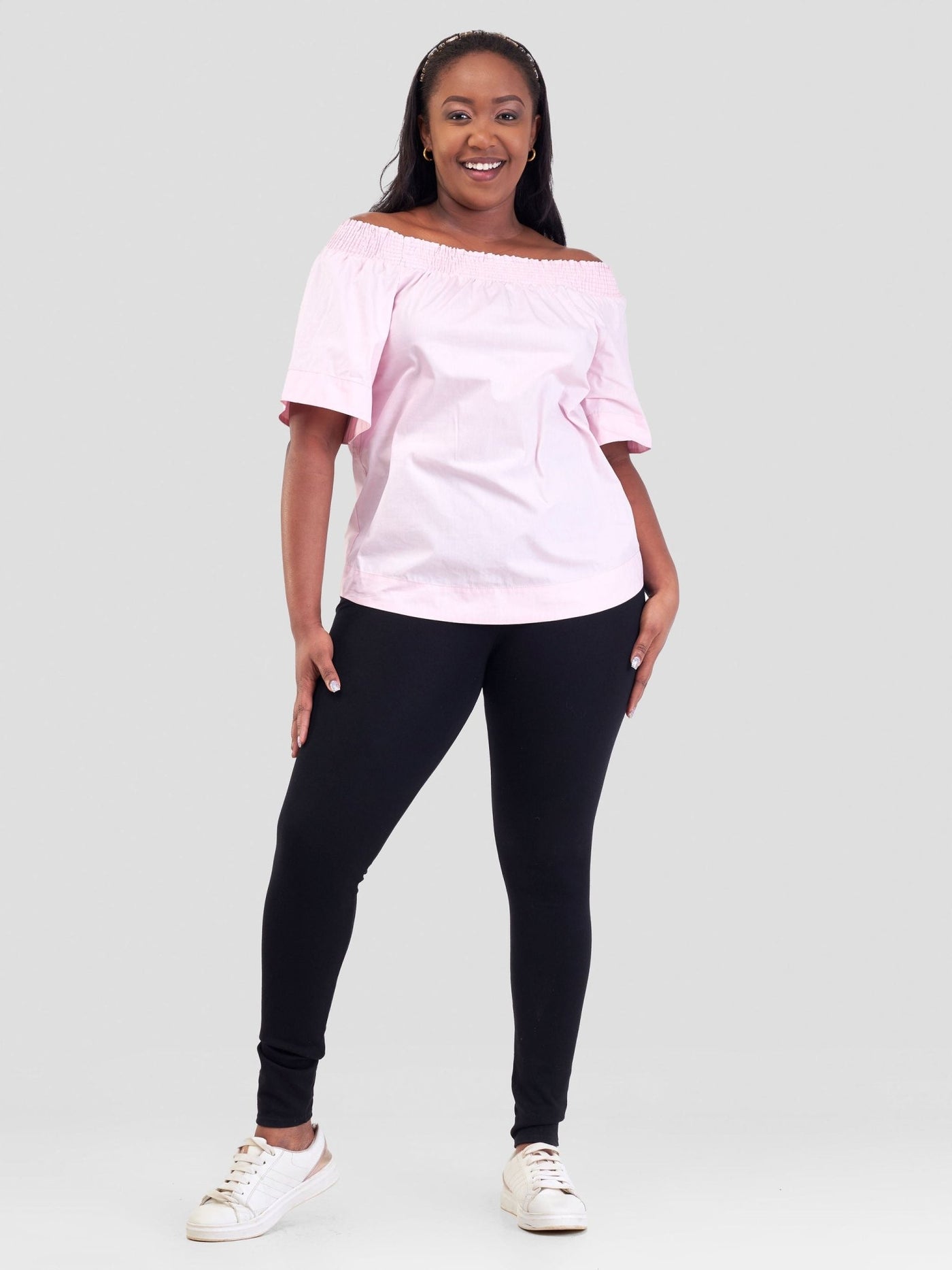 Safari Zene Off Shoulder Top - Light Pink - Shopzetu