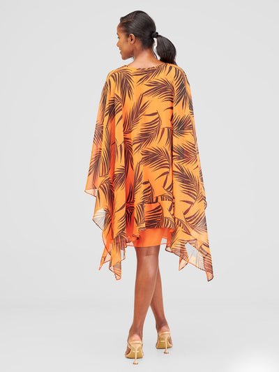 Vivo Alika Layered Dress - Orange / Navy Blue Siri Print - Shopzetu