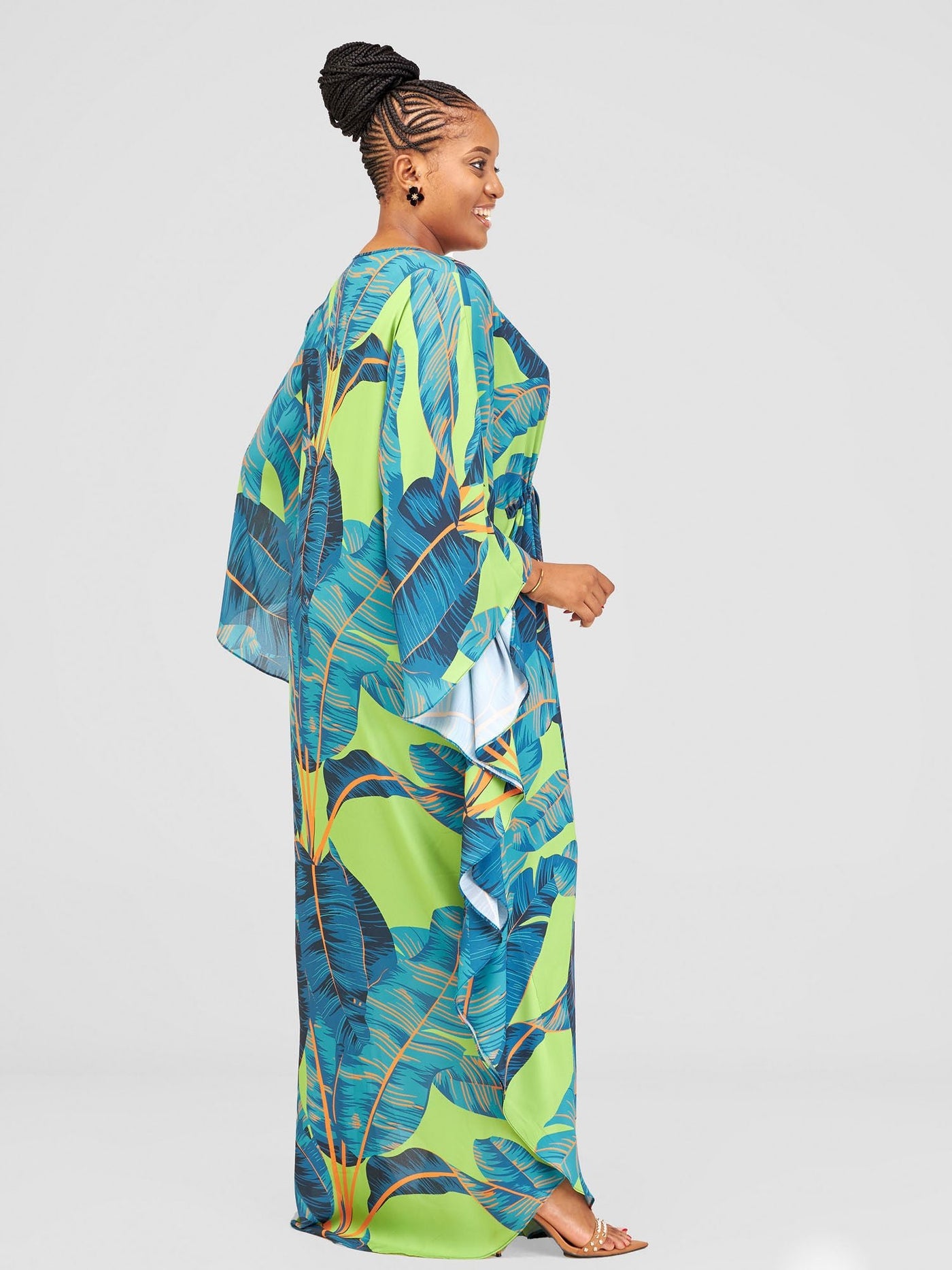 Vivo Alika Maxi Kimono - Green / Blue Asaka Print - Shopzetu