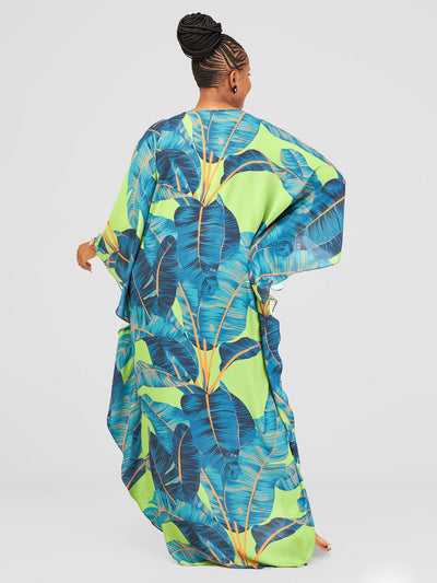 Vivo Alika Maxi Kimono - Green / Blue Asaka Print - Shopzetu