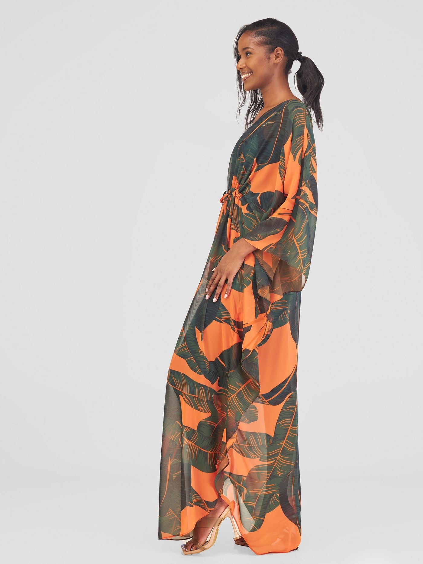 Vivo Alika Maxi Kimono - Orange Green Asaka Print - Shopzetu