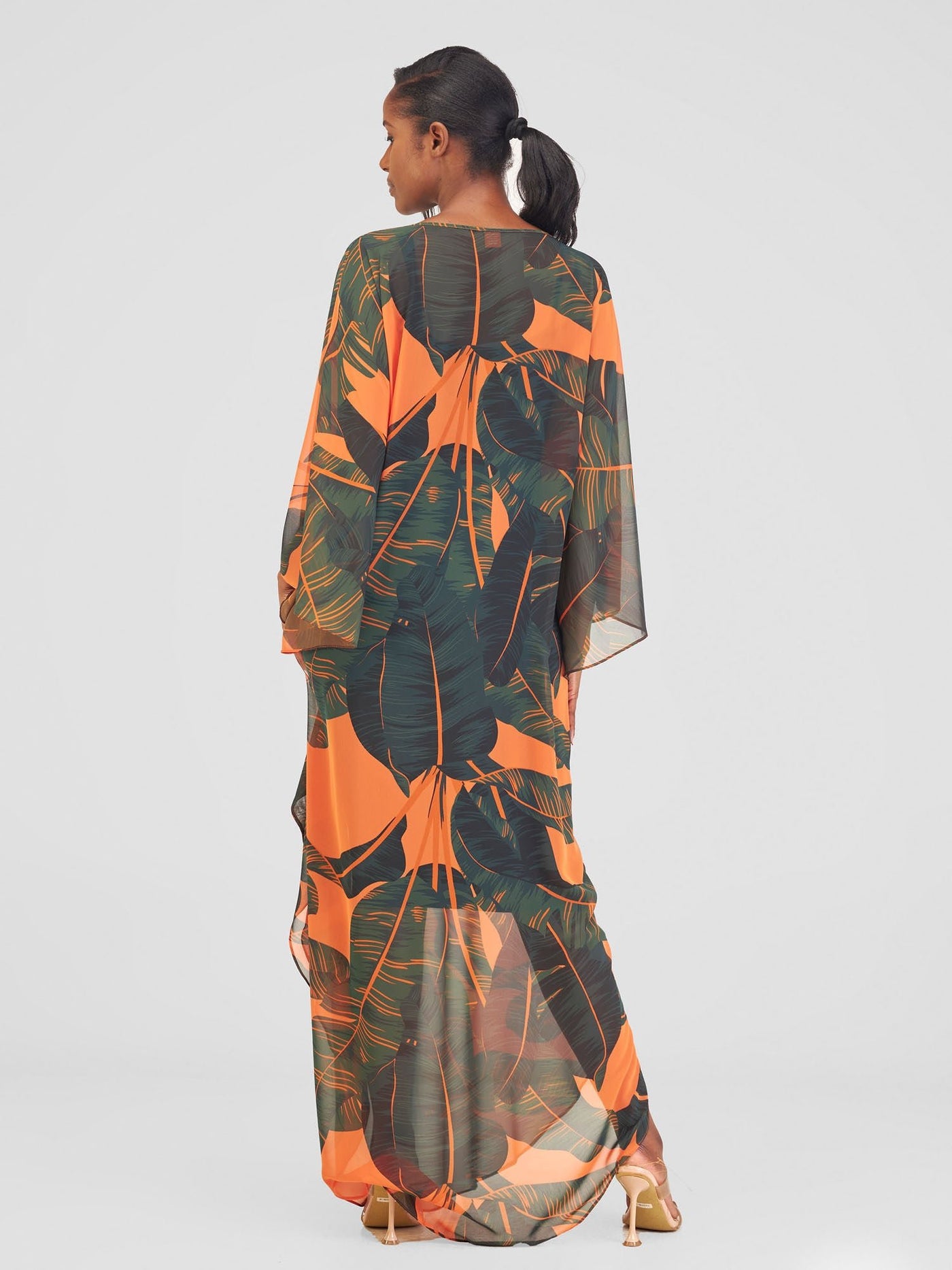 Vivo Alika Maxi Kimono - Orange Green Asaka Print - Shopzetu