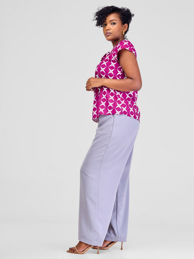 Vivo Arafa Tie Top - Purple / White Clover Print - Shopzetu