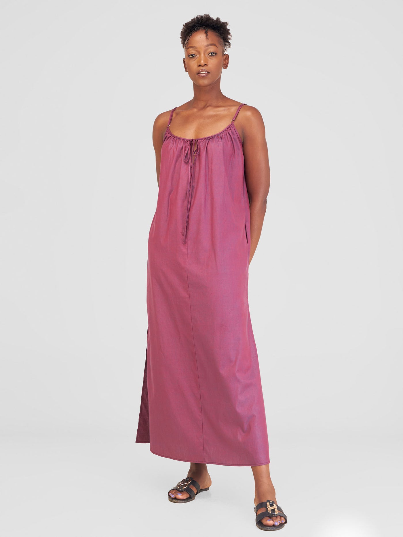 Safari Haya Strappy Tie Back Maxi Dress - Dark Maroon Koi Print