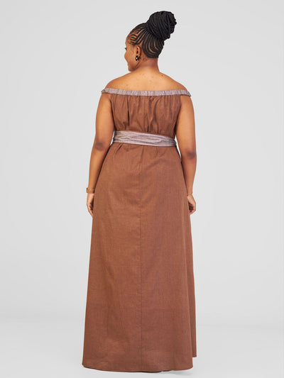 Safari Haya Off Shoulder Maxi Dress - Dark Brown koko