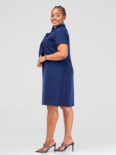 Vivo Arafa Short Sleeve Shift Dress - Navy Blue - Shopzetu