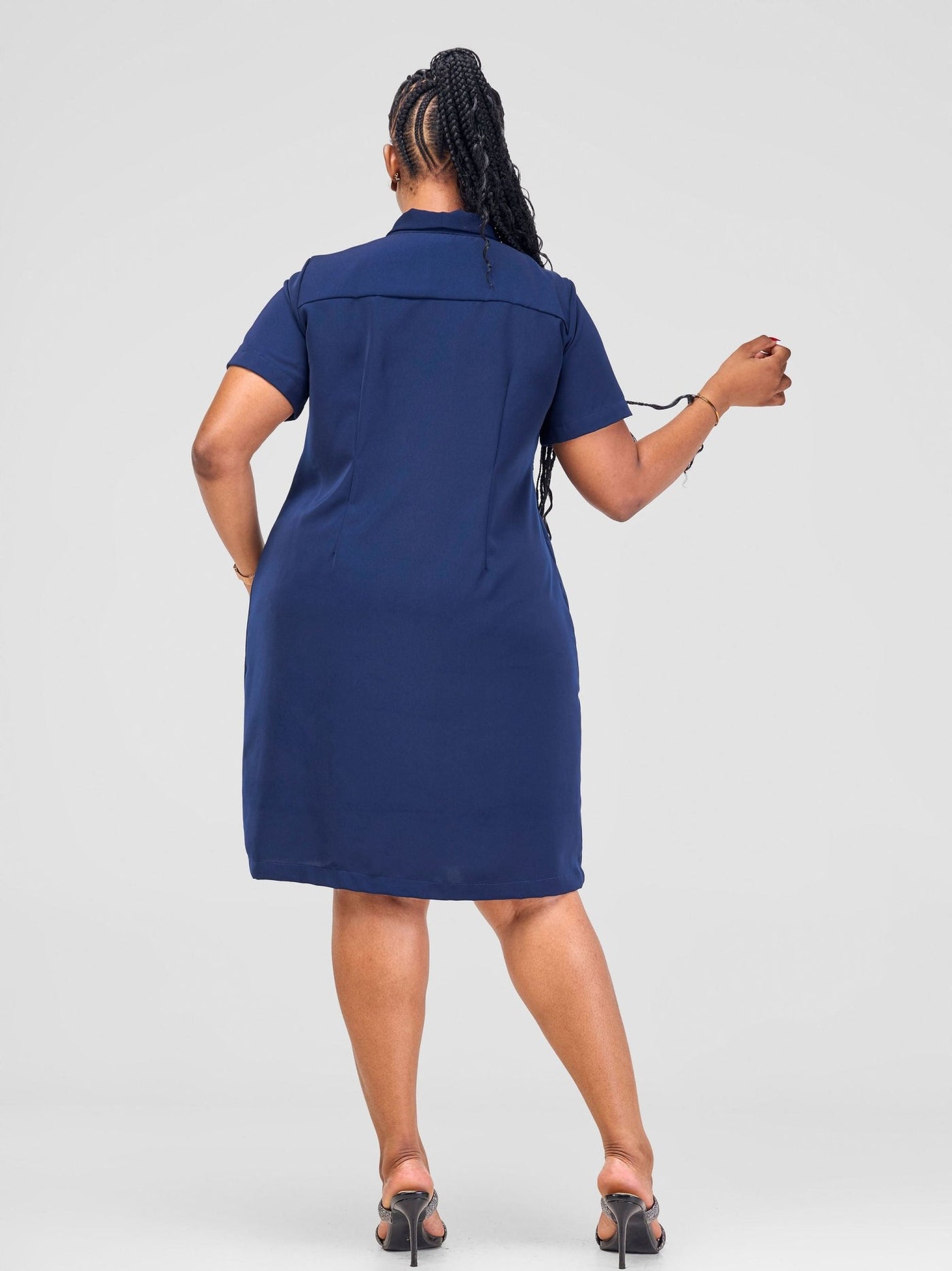 Vivo Arafa Short Sleeve Shift Dress - Navy Blue - Shopzetu