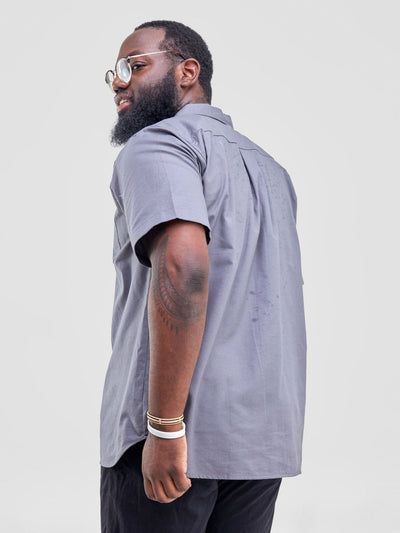 Zetu Men's Button Down Crepe Single Pocket Shirt - Grey
