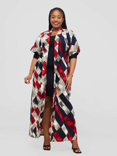 Lokali Designs Amani Kimono - White / Red Print - Shopzetu