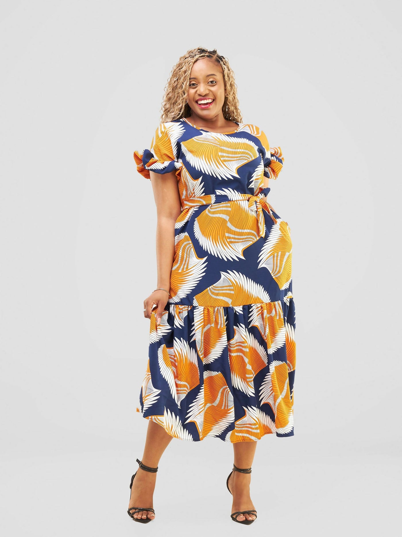 Lizola Elora Maxi Dress - Navy Blue / Orange / White - Shopzetu