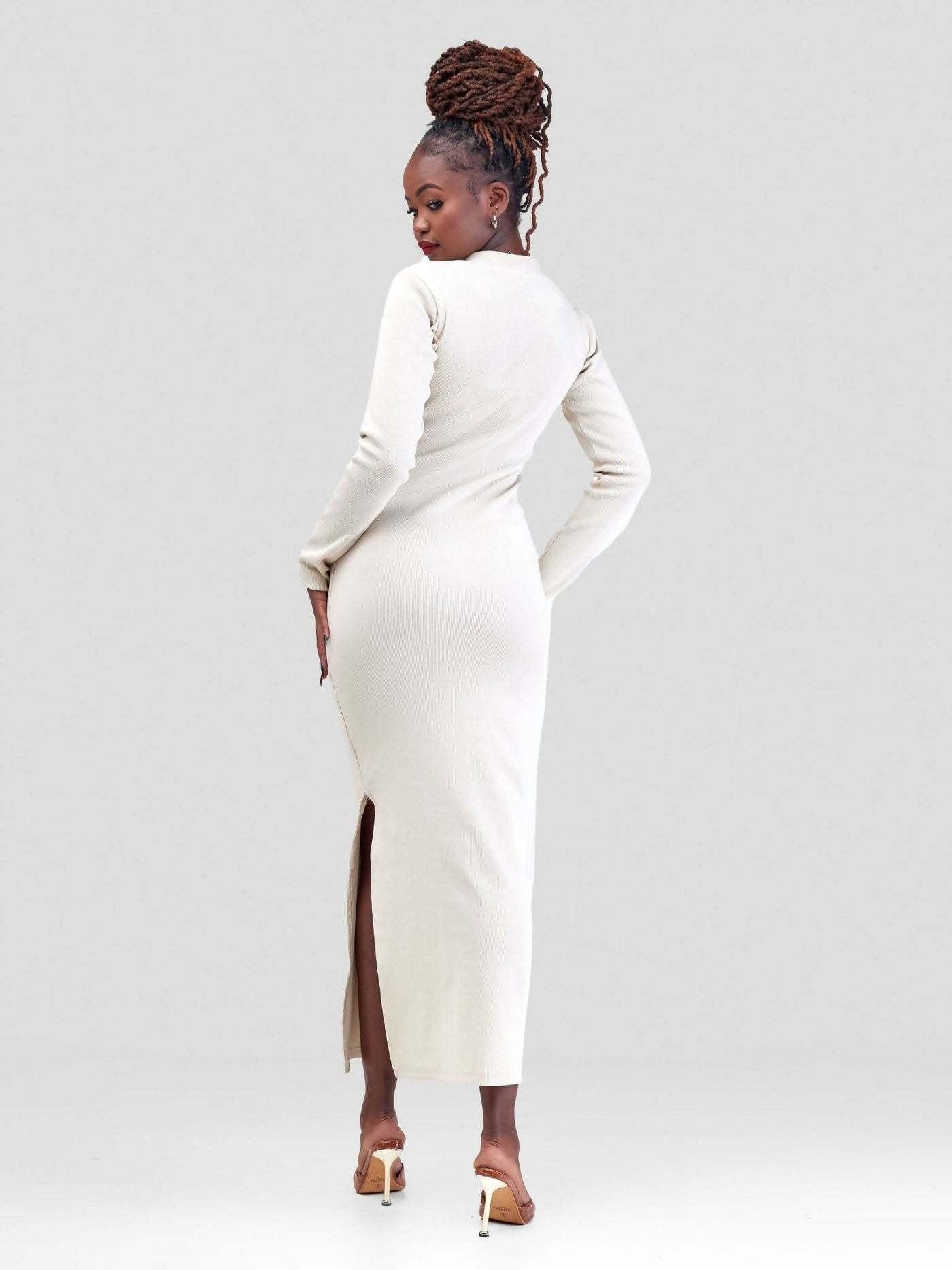 Zia Africa ''Bailey'' Bodycon Ribbed Maxi Dress - Beige#2