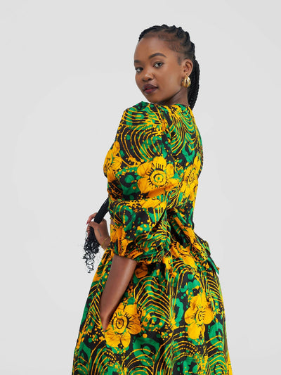 African Yuva Lila African Print Skirt Set - Green / Yellow - Shopzetu