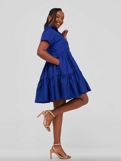 Merli Africa Kilifi Collar Dress - Blue - Shopzetu