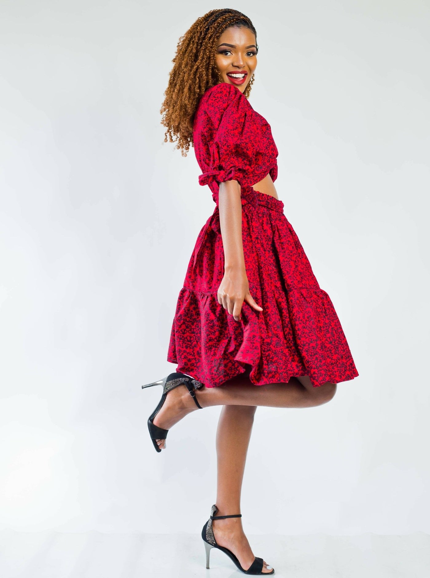 African Yuva Rose Skater Dress - Red - Shopzetu